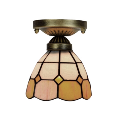 Mini 6/8-Inch Wide Flush Mount Light with Tiffany-Style Orange Stained Glass Shade, Down Lighting
