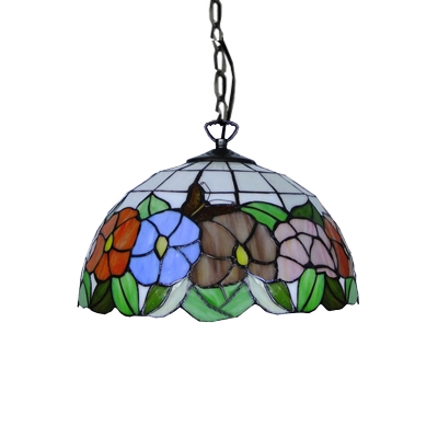 Various Garden Flowers Tiffany 12/16-Inch Dome Stained Glass Shade Ceiling Fixture in Multicolored for Living Room