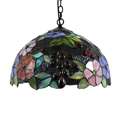 Foyer Tiffany Fruit and Floral Ceiling Fixture 12-Inch Wide  Stained Glass Shade in Multicolor Finish