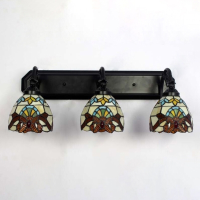 Tiffany-Style Three Light Victorian Design Down Lighting Wall Sconce with Colorful Glass