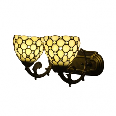 Vintage Style Belle Double Light Wall Sconce with Tiffany-Style Yellow Stained Glass Shade 14-Inch Wide
