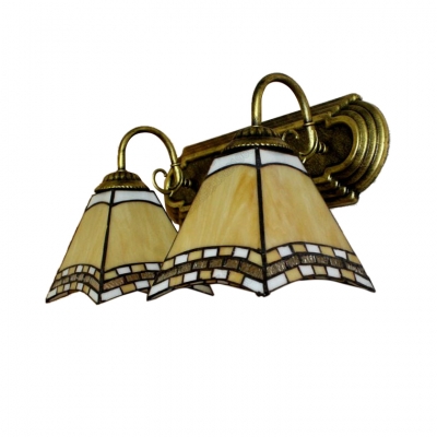 Tiffany-Style Two Light Wall Sconce in Vintage Design with Stained Glass Shade in Yellow