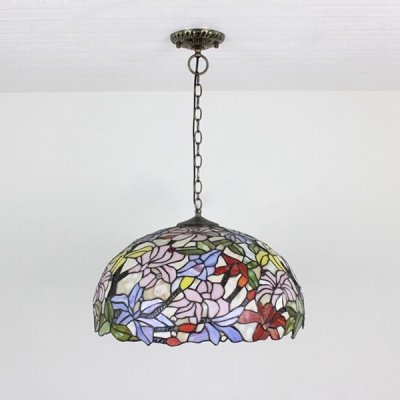 Various Flowers Tiffany 2-Light Ceiling Light with Dome Glass Shade in Colorful Finish, 20-Inch Wide