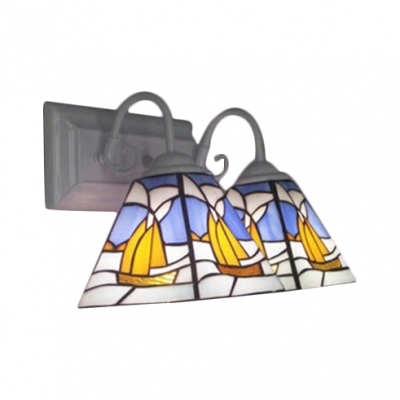 

Mediterranean Tiffany Sailing Stained Glass Shade Sconce Ligting, 2 Light, HL469041