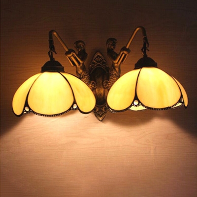 2-Light Tiffany-Style Lotus Shaped Wall Sconce in Orange Stained Glass Lampshade, 15