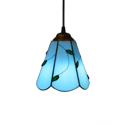 

Blue Glass Shade Ceiling Fixture, Tiffany-Style 6" W Mini Pendant with Leaf Pattern, HL466925