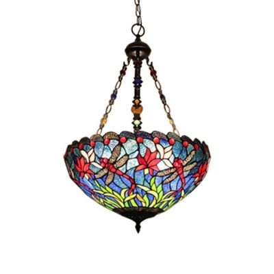 18"W Dragonfly&Floral Inverted Ceiling Pendant Stained Glass Shade (2 option availiable )