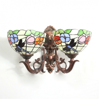 Tiffany-Style Dragonfly Floral Stained Glass Bowl Shade Sconce Lighting
