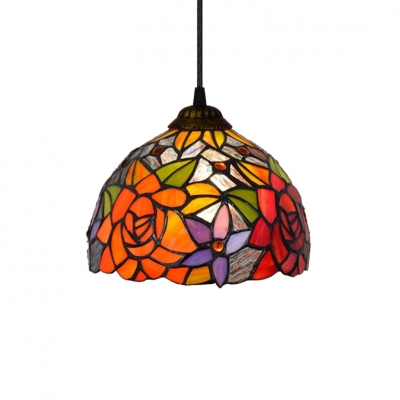 Colorful Dome Glass Shade Pendant Light with Floral Theme, 8