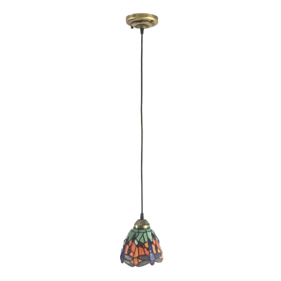 Vintage Tiffany Style Mini Pendant Light Highlights Vivid Dragonfly