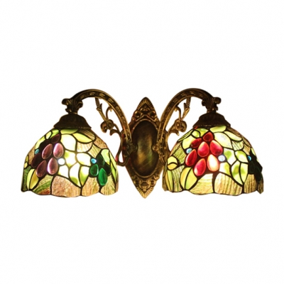 European Tiffany Style Fruit&Leaves 2 Light Wall Sconce in Antique Bronze Finish