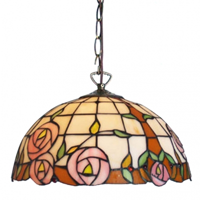2-Light Pendant Light Tiffany  Rose Pattern Glass Shade in Multicolor Finish, 16-Inch Wide