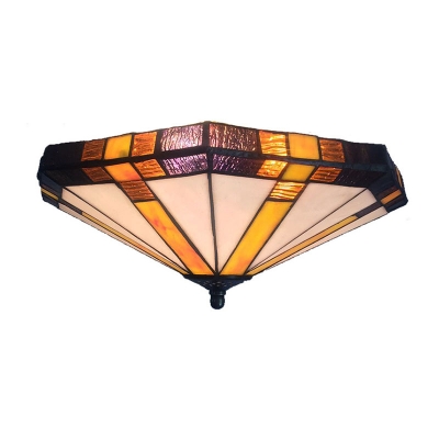 Geometric Tiffany Glass Shade Flush Mount Ceiling Light in Vintage Style with Colorful Glass, 15