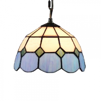 Simple Hanging Lamp with Tiffany-Style Dome Glass Shade in White & Green, 8