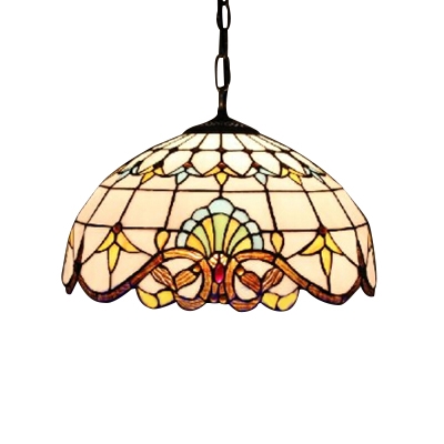 16" Wide Ceiling Pendant Fixture with Tiffany Baroque Style Dome Glass Shade, Multicolored, 2-Light