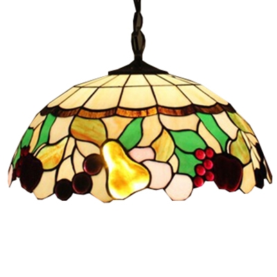 Globe Pendant 18" Wide Ceiling Fixture with Various Fruit Pattern Glass Shade, Multi-Colored