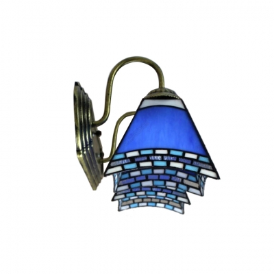 Vintage Tiffany 2 Light Double Wall Sconce with Art Glass Shade in Blue, 16-Inch Wide