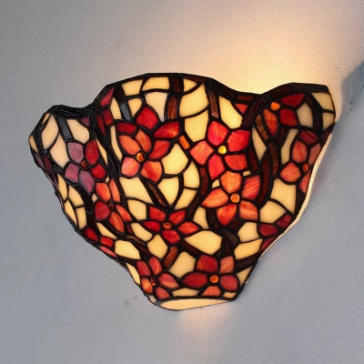 Red Rose and Leaves Tiffany Sconce with Stained Glass Shade,12