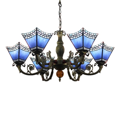 Tiffany 6-Light Chandelier in Mosaic Style with Light/Dark Blue Glass Shade