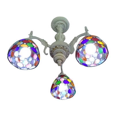 3 Light Tiffany Multi-colors Jewel Downward Lighting in White Finish