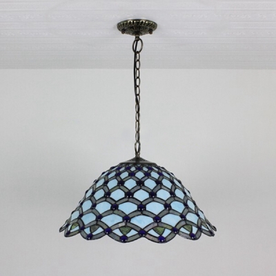 Tiffany-Style 2 Light Pendant Light with Floral Theme and Bell Shaped Glass Shade, 18