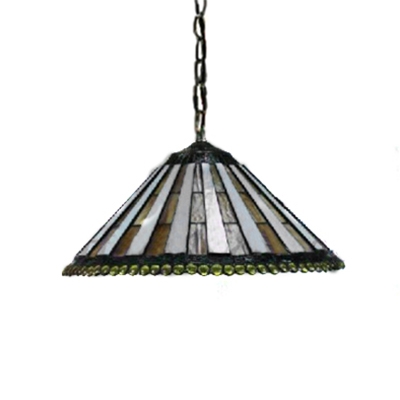 Ceiling Pendant Fixture 2-Light Conical Shade with Tiffany Art Glass, 16