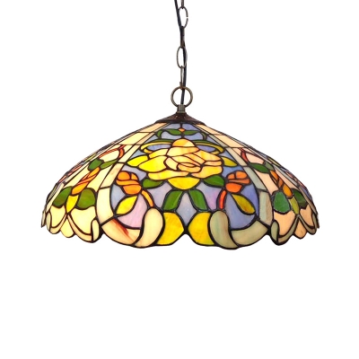 Vintage Art 16-Inch Wide Pendant Light with Dome Glass Shade in Colorful, Tiffany Style