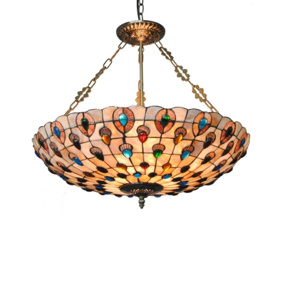 5-Light Jewel Accented Handmade Shell Inverted Pendant Light for Living Room 2 Designs for Option