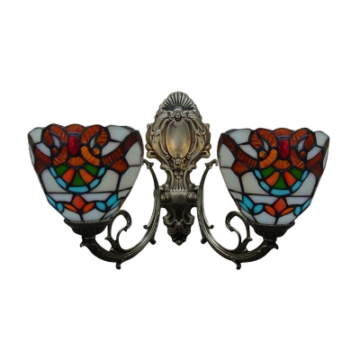 Tiffany Design Upward Wall Lamp in Baroque Style with Colorful Glass Shade, 2-Light