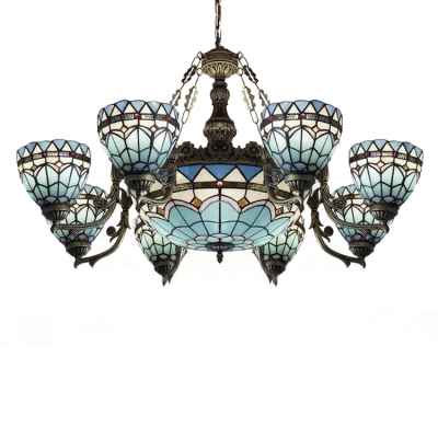 7/9-Head Dining-living Room Up/Down Lighting Mediterranean Style Tiffany Chandelier in Brass Finish