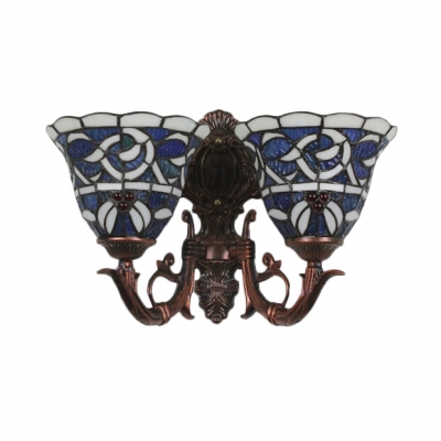 Blue Victorian Stained Glass Shade Indooor Sconce Lighting, Double Light