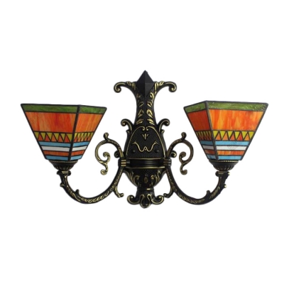 Tiffany Style Wall Sconce Stained Glass Lampshade 2-Light Indoor Fixture