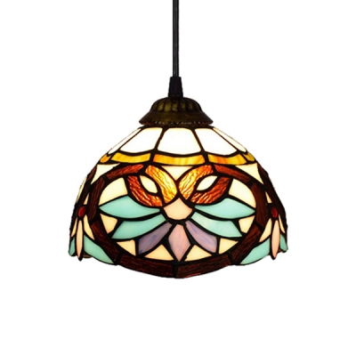 Victorian Style Tiffany Colorful Glass Pendant Light with Dome Shaped Shade, 8