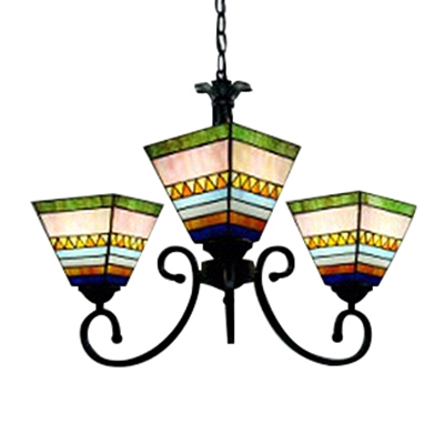 3-Light Tiffany Stained Glass Shade Inverted Chandelier in Black