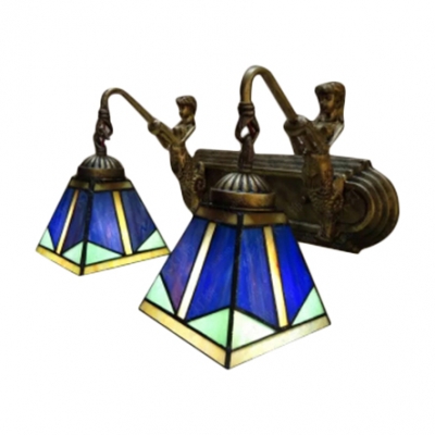 16-Inch Wide Mediterranean Tiffany Style Belle Supported Stained Glass Wall Sconce, 2 Light