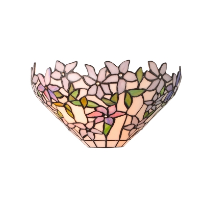 Purple Flower and Leaves Tiffany Wall Sconce with Handmade Stained Glass