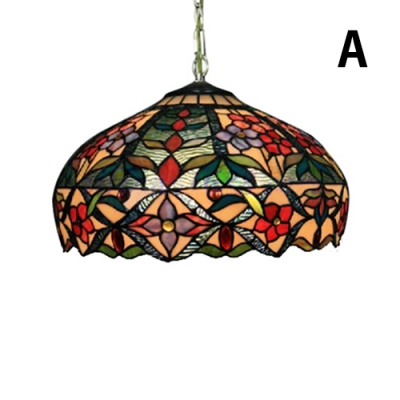 Two Light Floral Shade Tiffany-Style Art Glass Hanging Lamp, 16