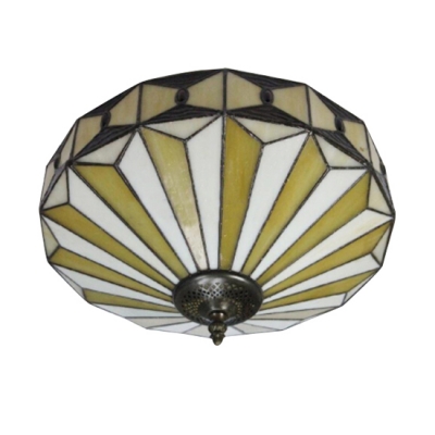 Geometric Glass Shade in 16-Inch Wide Tiffany Style 2 Light Semi-Flush Mount Ceiling Fixture