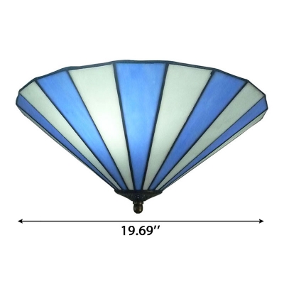 Blue & White Inverted Flush Mount Lamp with Tiffany-Style Glass Shade, 11.81/19.69 Inch Wide