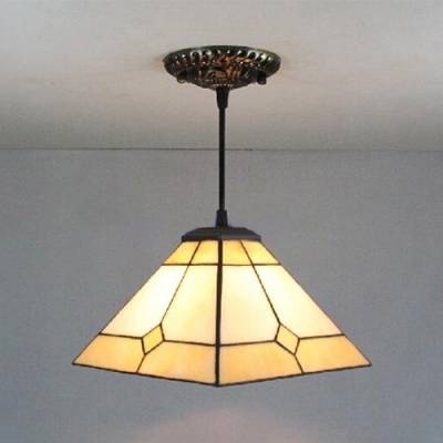 White Pyramid Shaped Hanging Lamp, Tiffany-Style 8