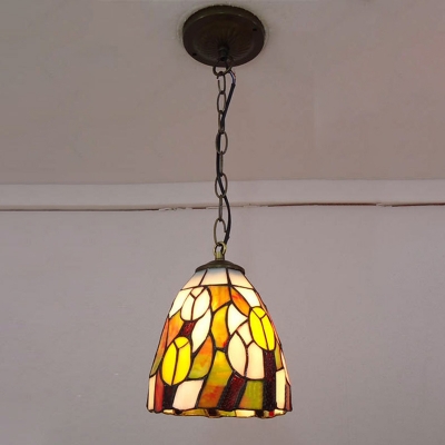 Multicolored Glass Shade Ceiling Fixture, Tiffany Vintage 6.3