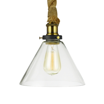 

Industrial Vintage 7''W Pendant Light with Cone Glass Shade and Hanging Rope, HL463748