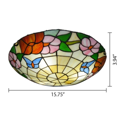 Morning Glory Floral Motif Tiffany Flush Mount Ceiling Light Country Style