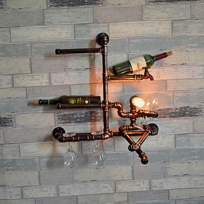 Industrial Practical Wall Sconce with Pipe Fixture Arm in Rust Finish