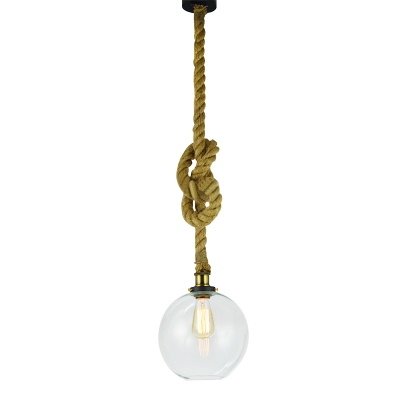 Industrial Vintage 7''W Pendant Light with Globe Glass Shade and Hanging Rope
