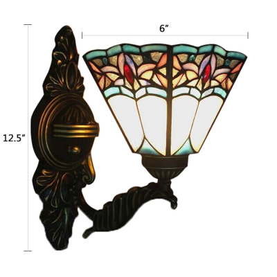 Upward Tiffany Baroque Design Wall Sconce with Colorful Glass Shade 6 Inch Wide