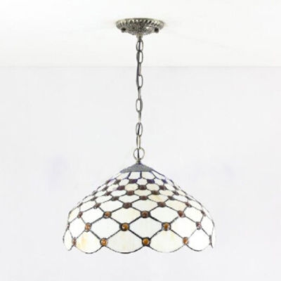 White Tiffany-Style Ceiling Pendant Fixture 12-Inch Glass Shade in Dome Shaped