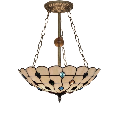 Tiffany Inverted Pendant Light Fixture with Colorful Jewels Decorations, 15.75