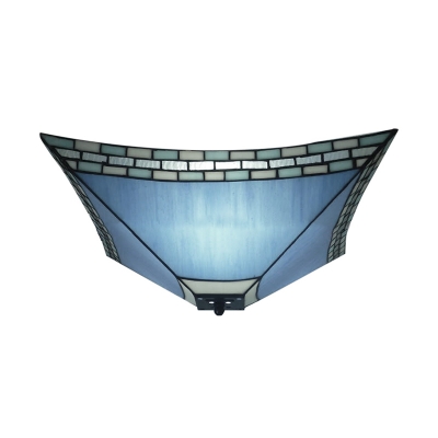 Blue Glass Flush Mount Ceiling Light in Tiffany Nautical Style with Stained Glass Shade