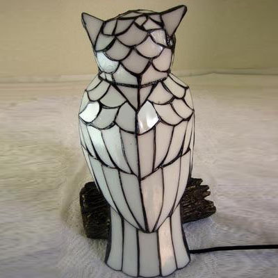 Owl Shade 8 Inch Mini Night Light in Tiffany Stained Glass Style